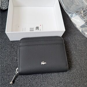 Lacoste Black Leather Wallet with Silver Zipper